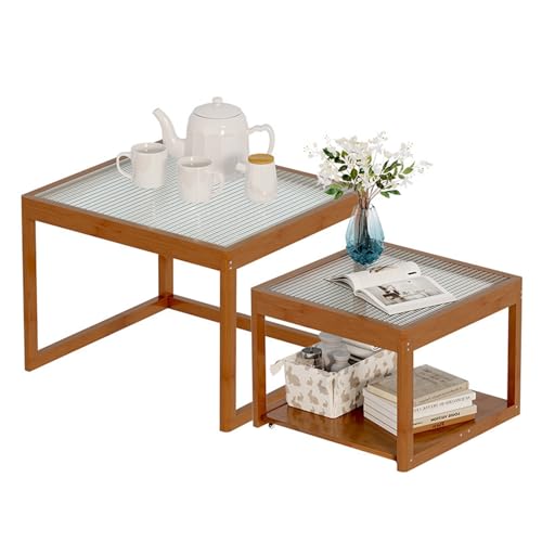 Nesting Glass End Table Set of 2 Bamboo T548