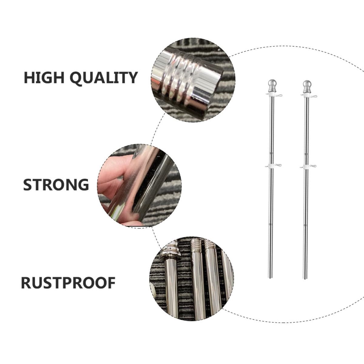 2pcs Stainless Steel Flag Pole Set 1.5m Rustproof X449339