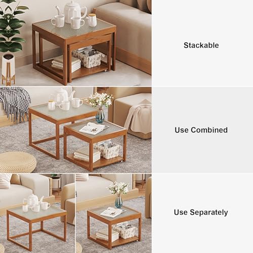 Nesting Glass End Table Set of 2 Bamboo T548