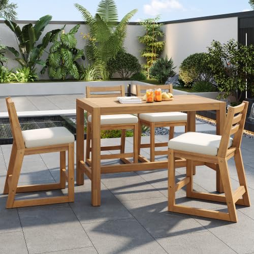 5-Piece Patio Bar Set with 4 Cushioned Bar Stools J91824