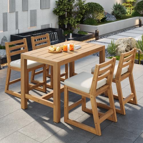 5-Piece Patio Bar Set with 4 Cushioned Bar Stools J91824