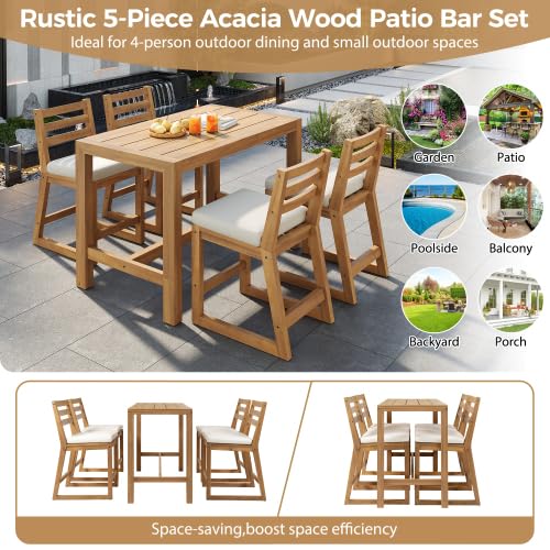 5-Piece Patio Bar Set with 4 Cushioned Bar Stools J91824