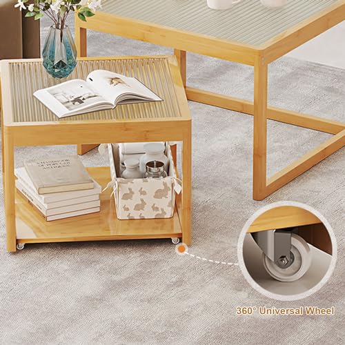 Nesting Glass End Table Set of 2 Bamboo T548