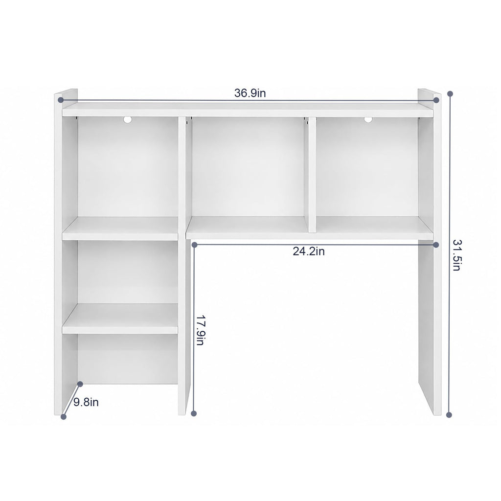 White Desk Hutch with 5 Shelves E9907