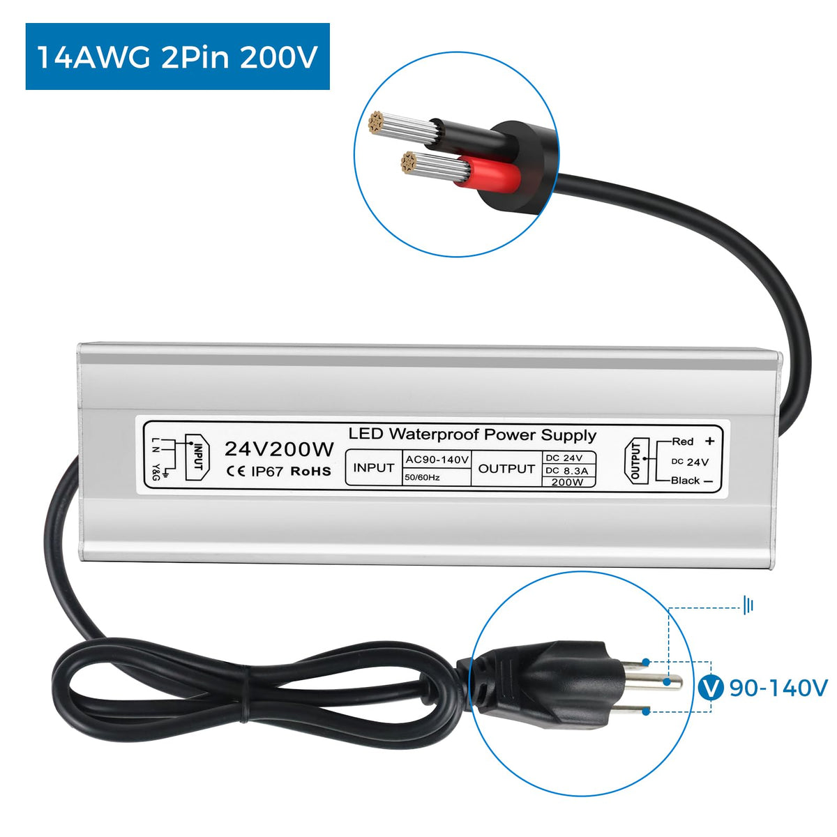 200W 24V IP67 Waterproof LED Driver D26411