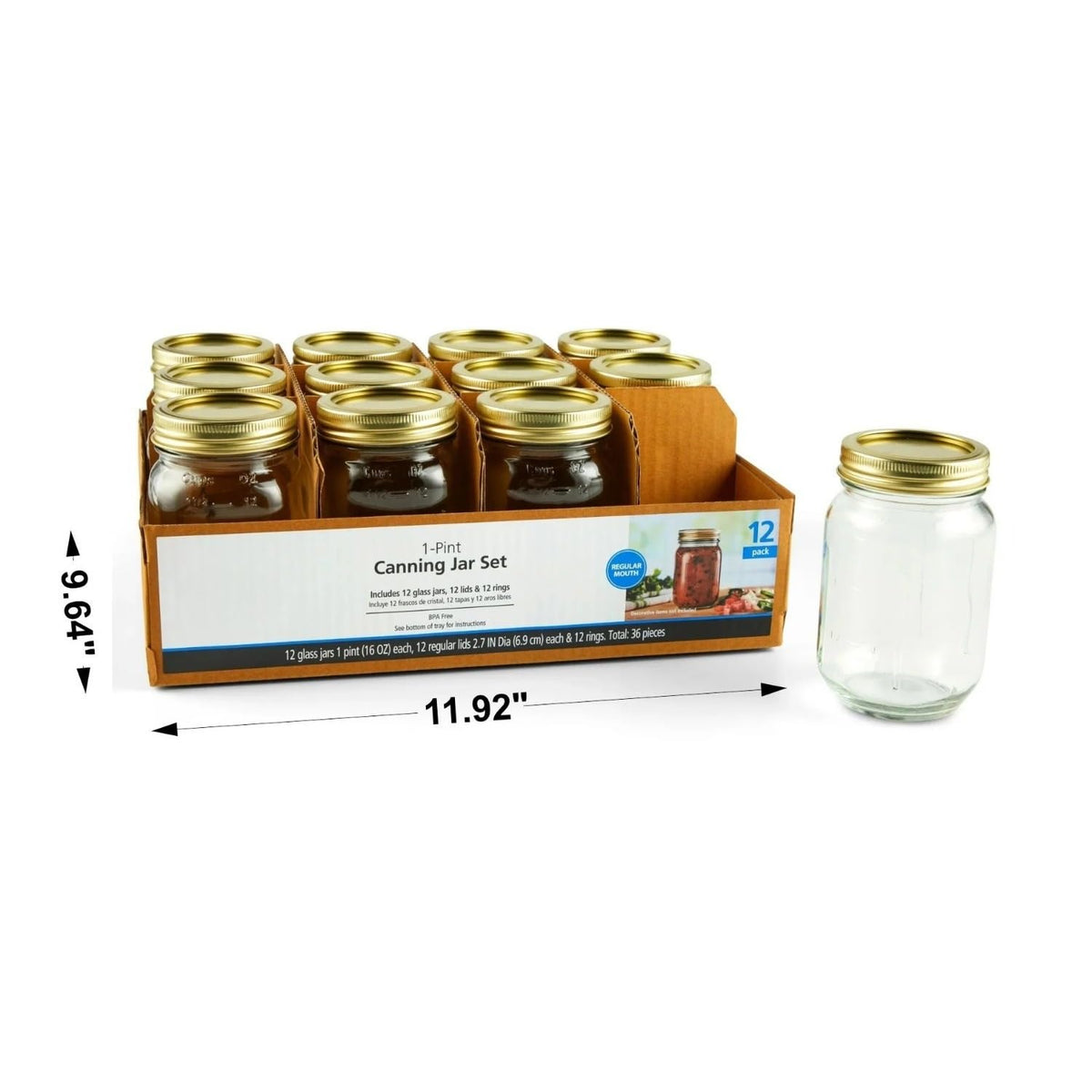 16 oz Regular Mouth Glass Mason Jars 12pk Q573