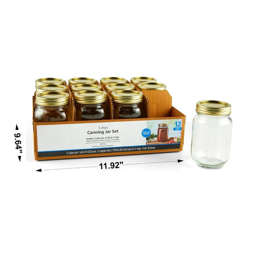 16 oz Regular Mouth Glass Mason Jars 12pk Q573