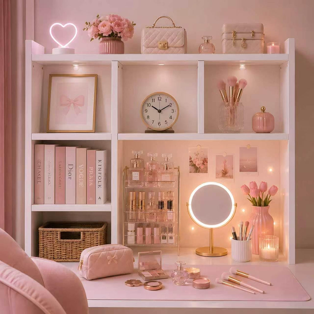 White Desk Hutch with 5 Shelves E9907