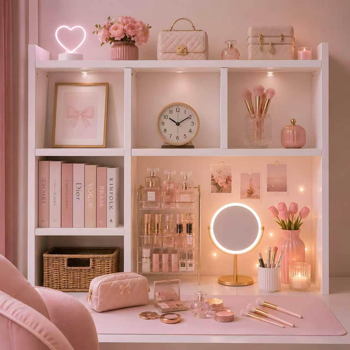 White Desk Hutch with 5 Shelves E9907
