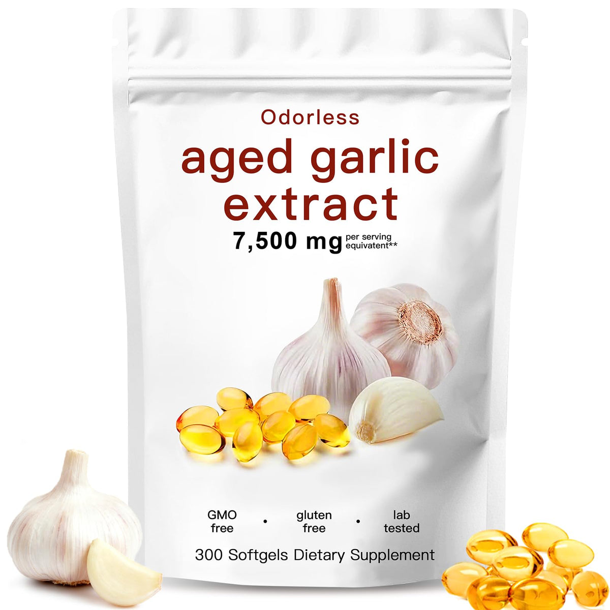 7500mg Organic Garlic Capsules Supplement, Vegetarian, Non-GMO, 300 Count A707