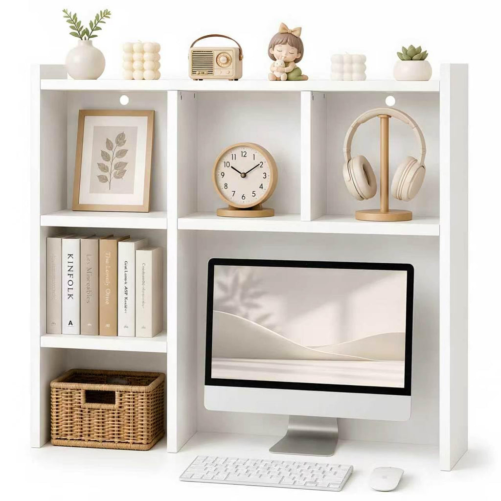 White Desk Hutch with 5 Shelves E9907