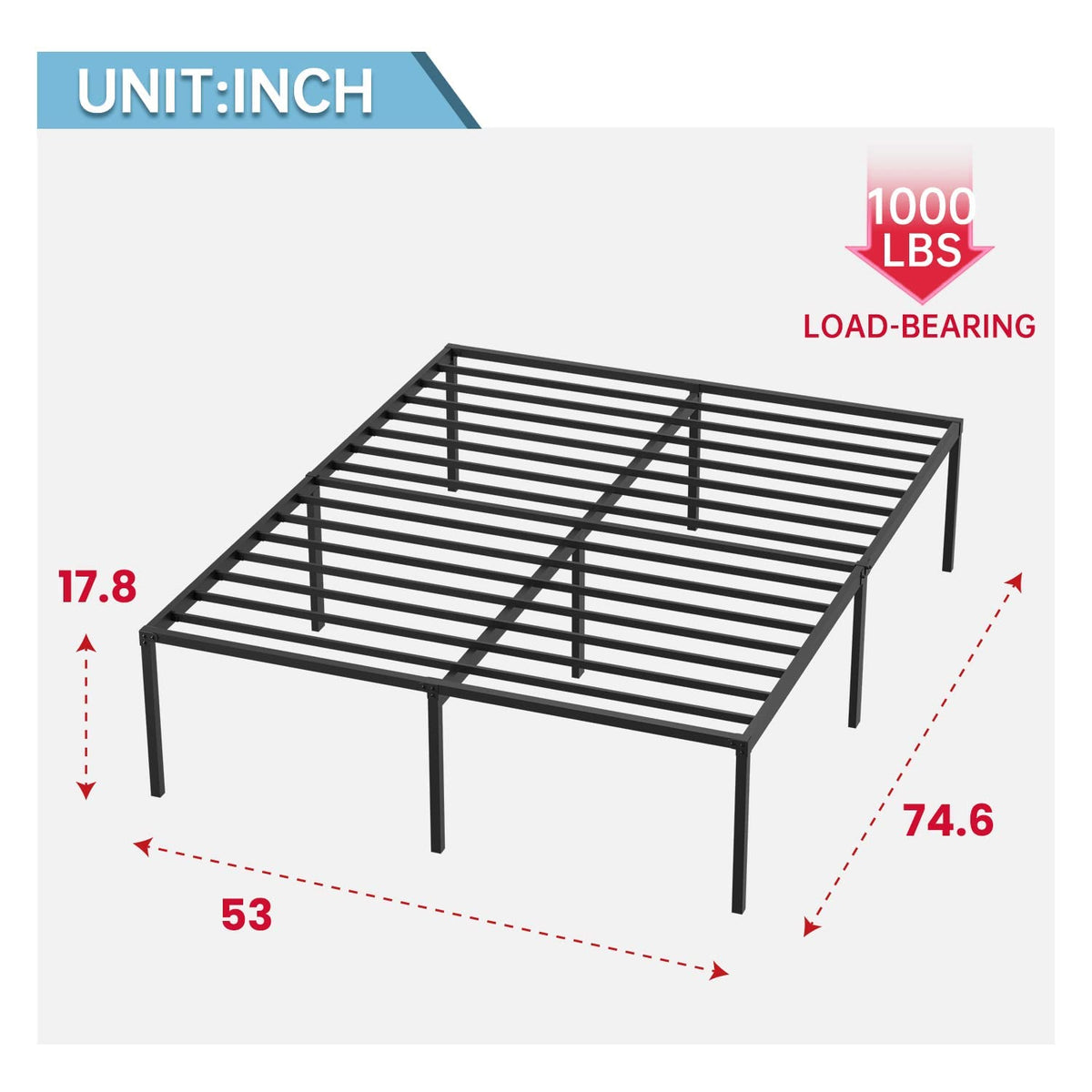 18 Inch Black Metal Full Size Platform Bed Frame with Storage T2781