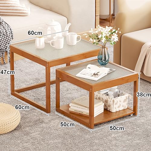 Nesting Glass End Table Set of 2 Bamboo T548