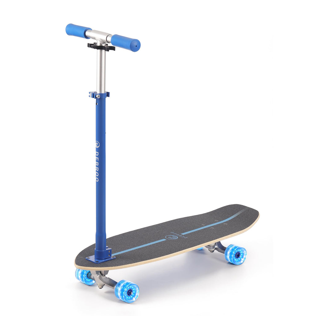 2-in-1 Kids Skateboard & Scooter with LED Light-Up Wheels, Adjustable Height, Blue F3236