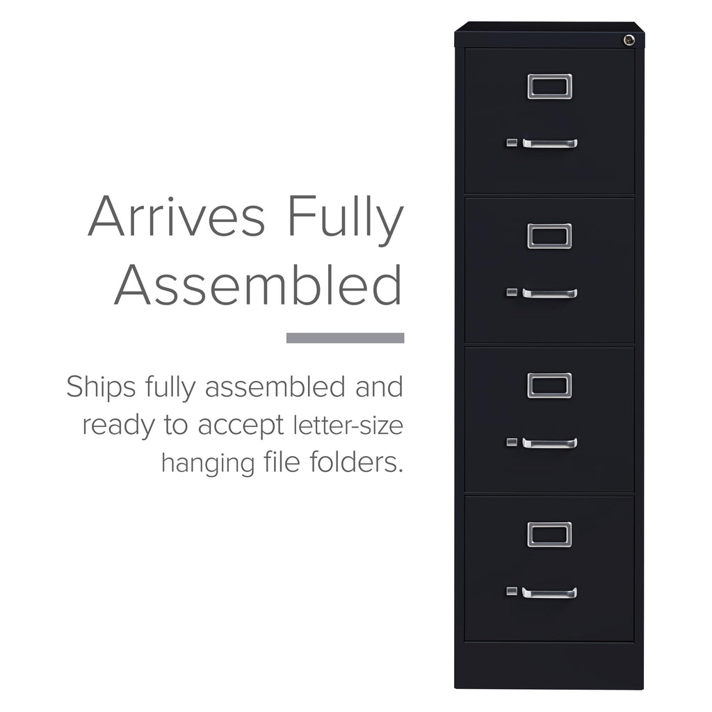 22" Deep 4 Drawer Letter Width Steel Vertical File Cabinet, Black V174572
