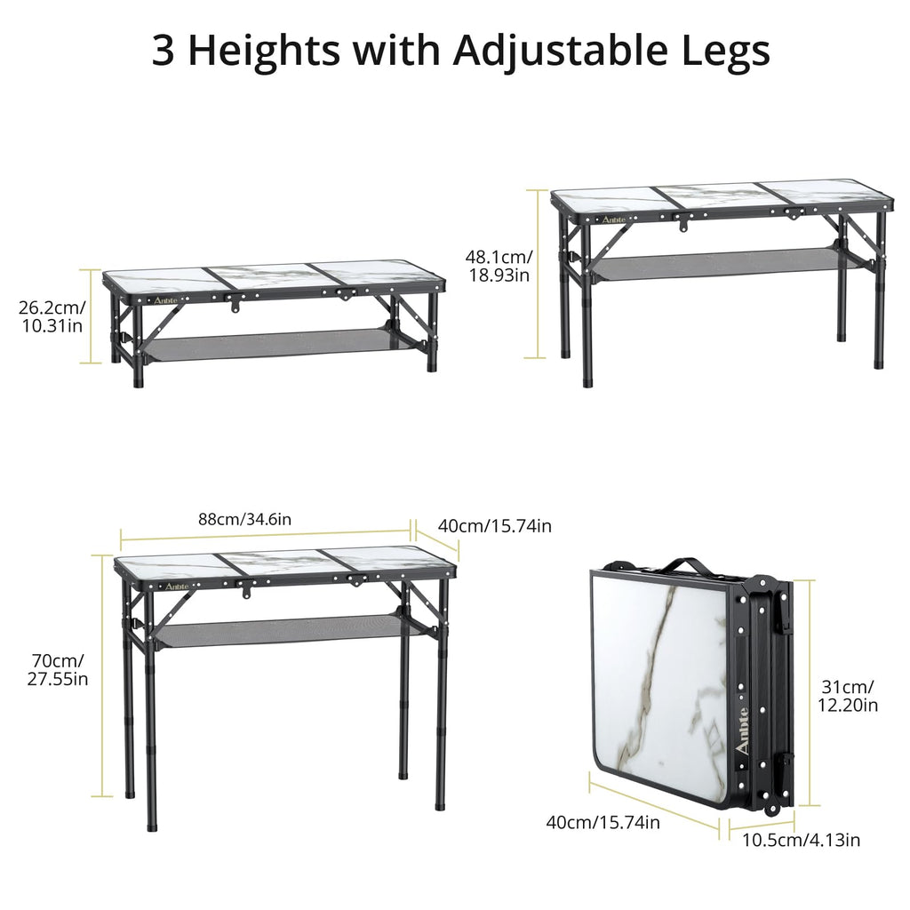3ft Folding Camping Table, 3 Adjustable Height I18356