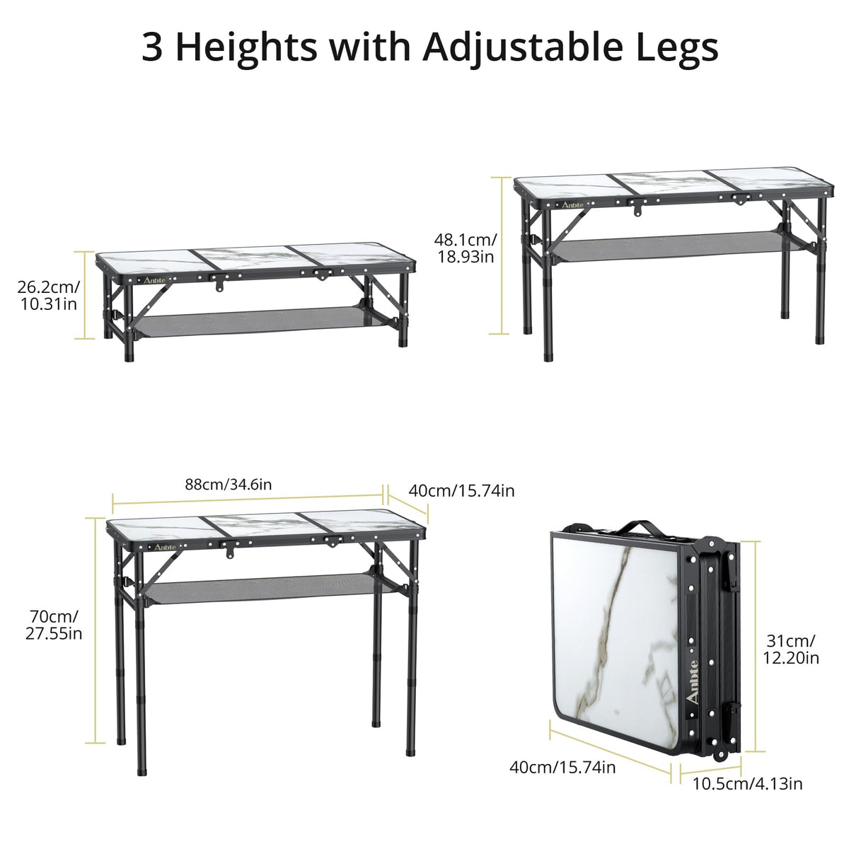 3ft Folding Camping Table, 3 Adjustable Height I18356