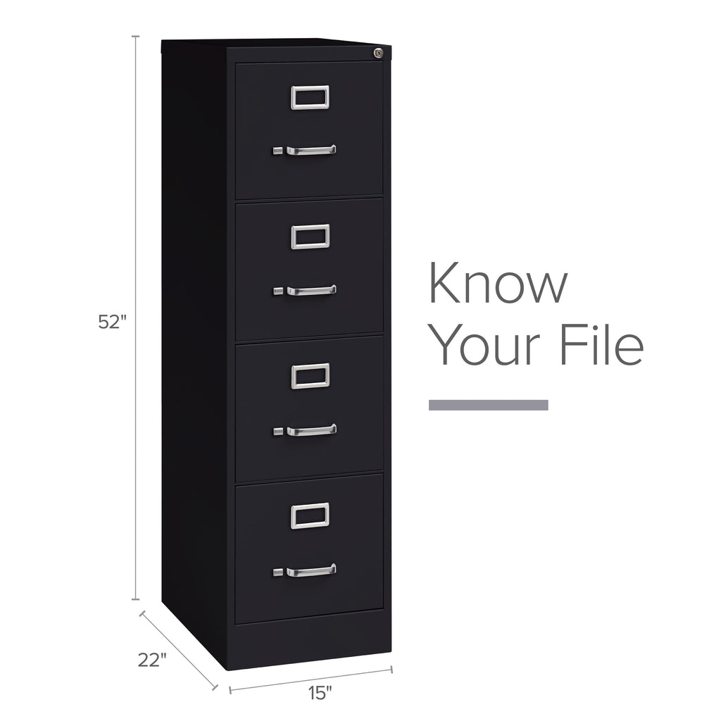 22" Deep 4 Drawer Letter Width Steel Vertical File Cabinet, Black V174572