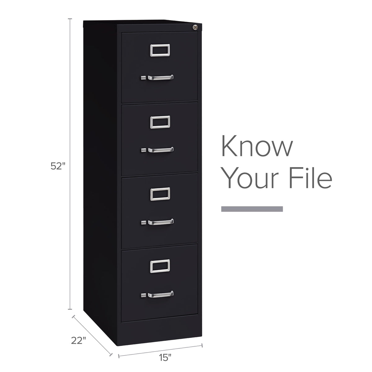 22" Deep 4 Drawer Letter Width Steel Vertical File Cabinet, Black V174572