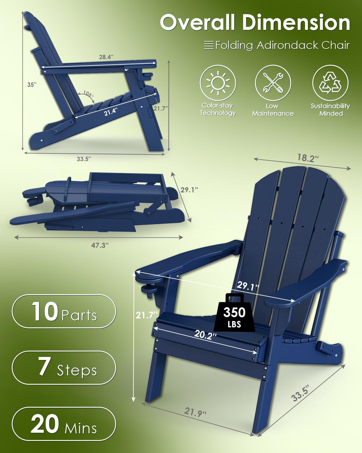 Folding Adirondack Chairs Set of 2 Blue P846732