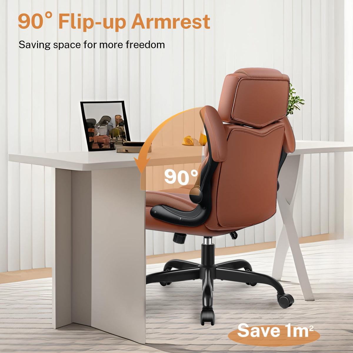 Leather Ergonomic Office Chair with Flip Up Arms Q898166