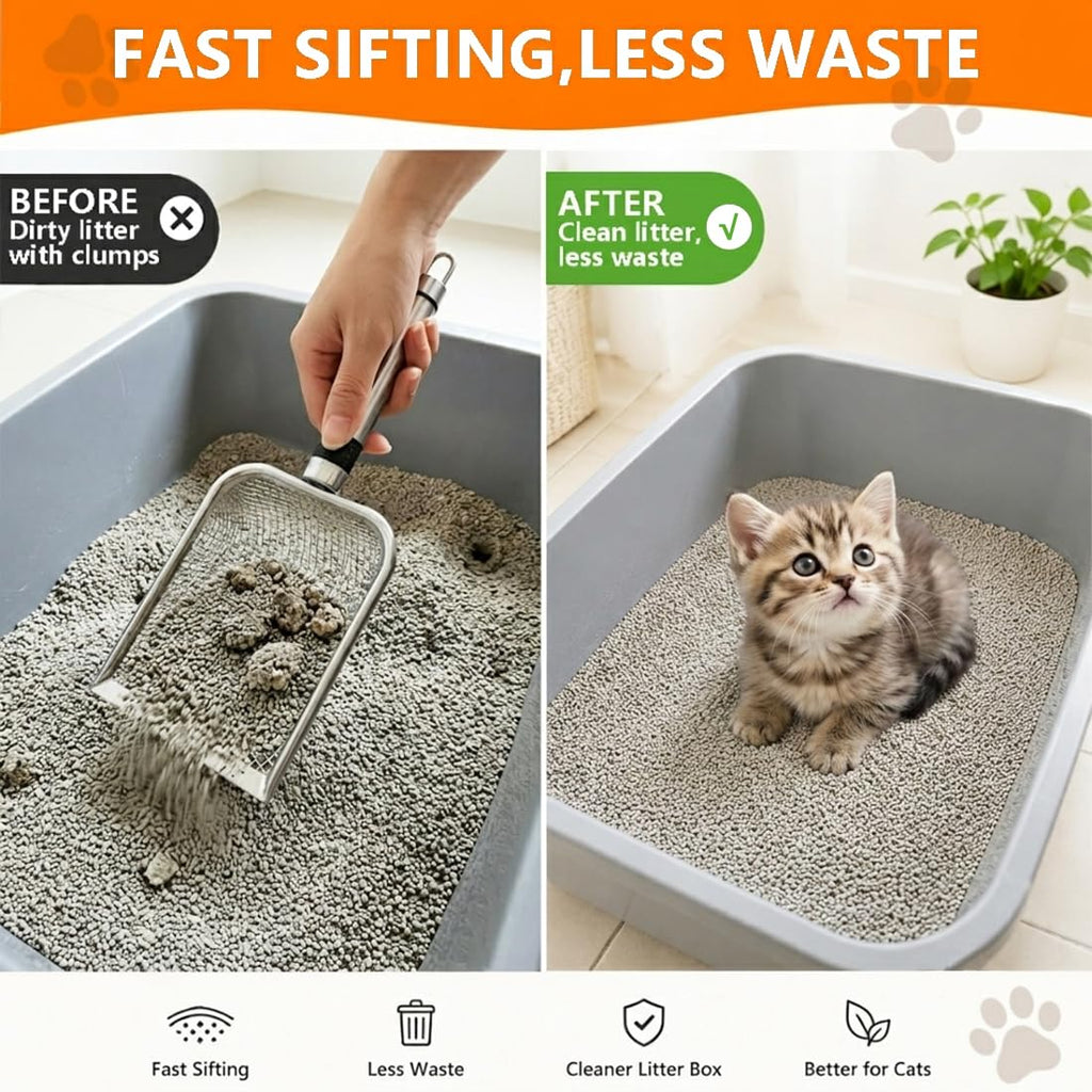 Cat Litter Scoop 2 Pack Stainless Steel Handle Mesh Sifter G86797