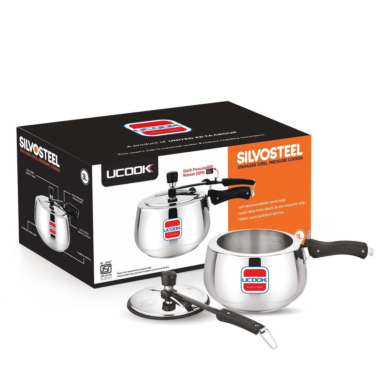 Stainless Steel Induction Pressure Cooker, 3 Litre, Silver E55945