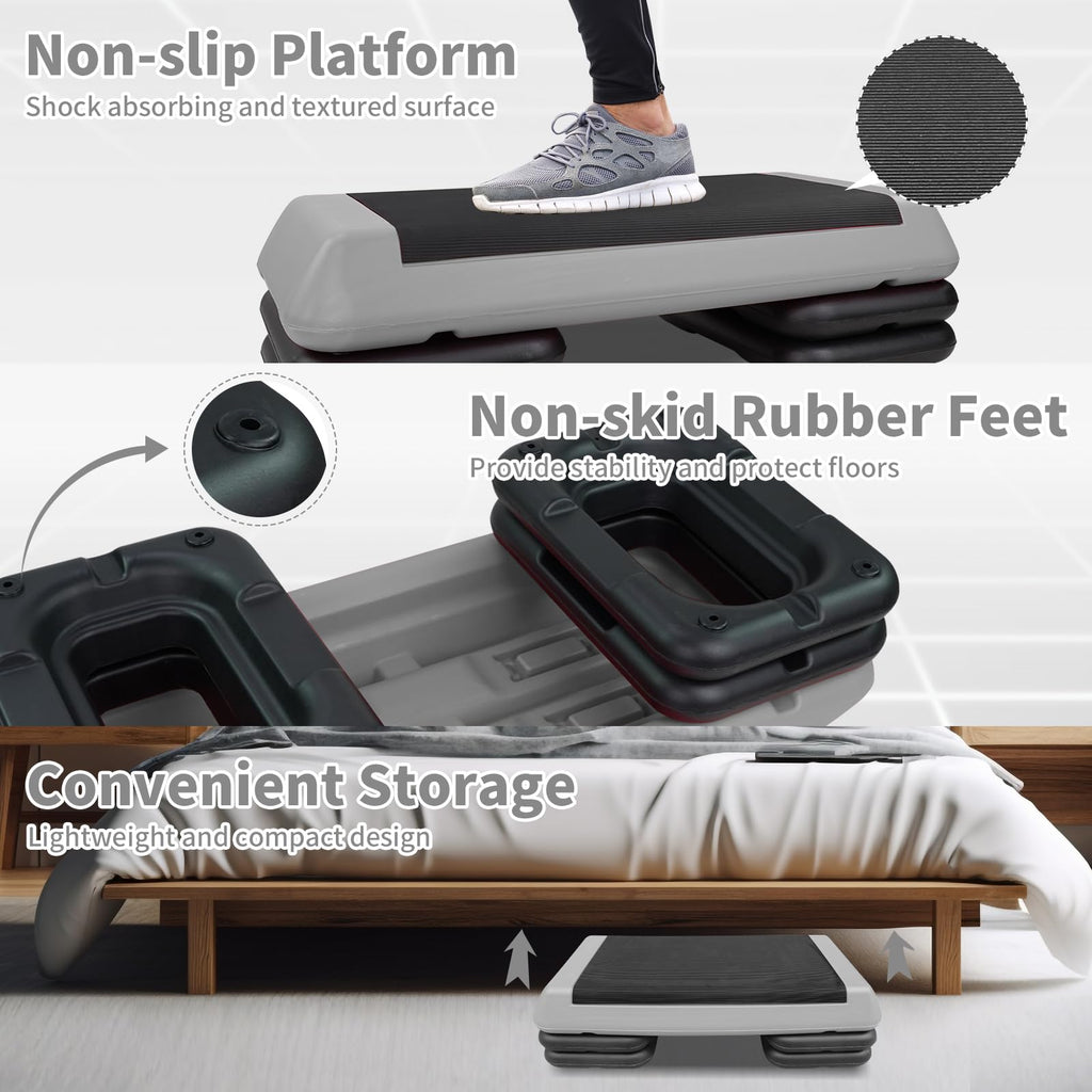 Adjustable Aerobic Stepper with 4 Risers E48758