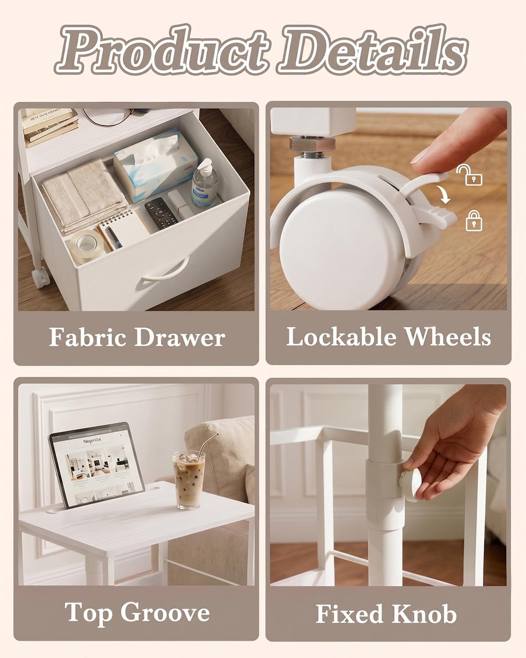 White Night Stand with Charging Station & Swivel Top Q909458