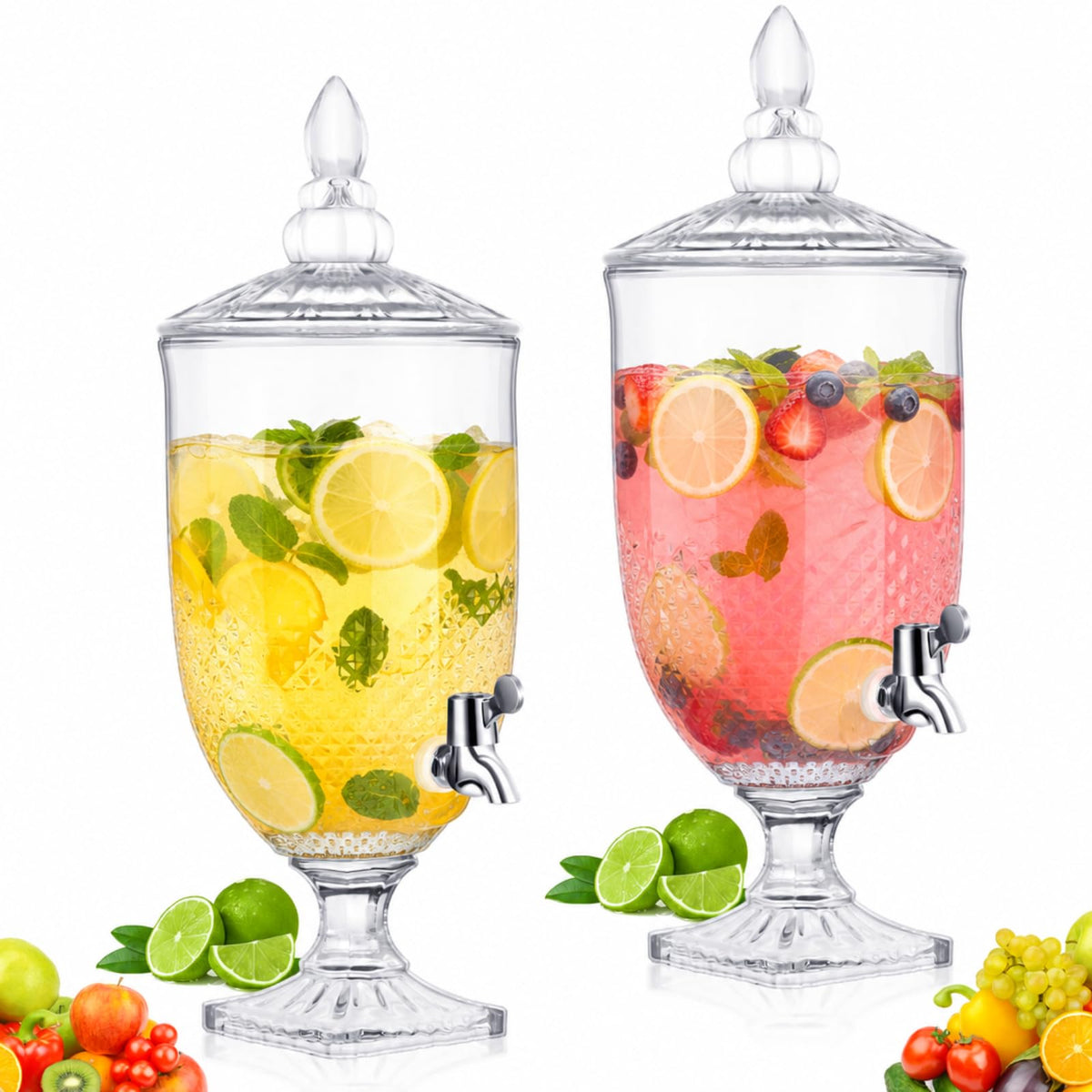2 Pieces 1.3 Gallon Glass Drink Dispensers with Stand and Spigot T45389