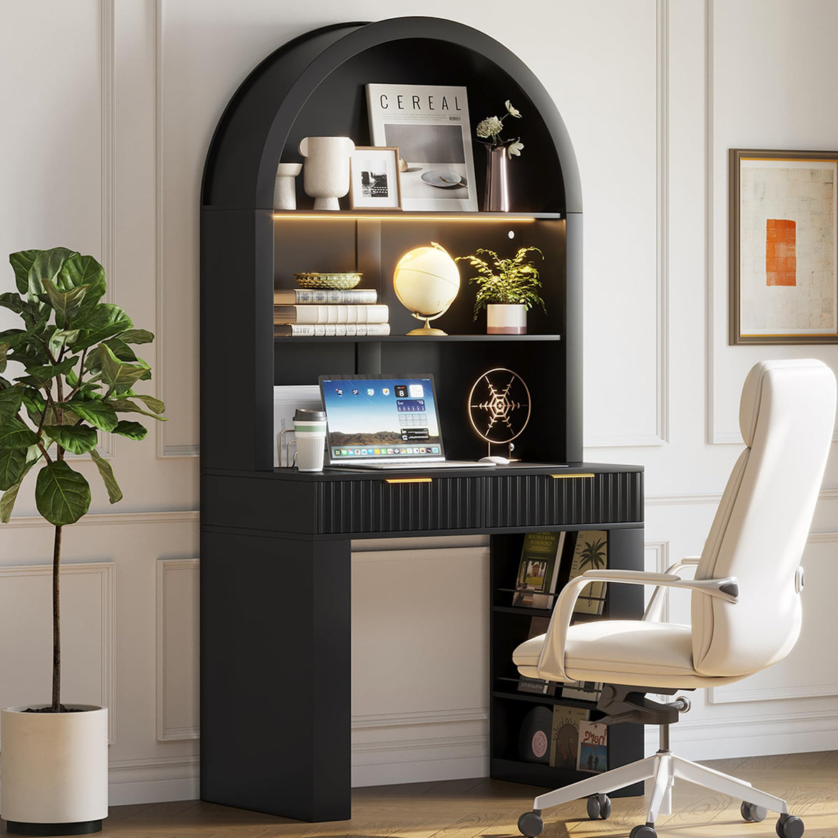 35.4" Arched Writing Desk with Hutch & Power Outlet U202