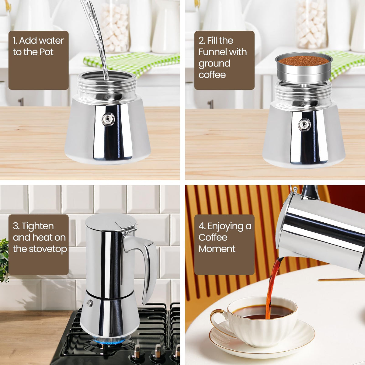 12 Cup 304 Stainless Steel Moka Pot E556