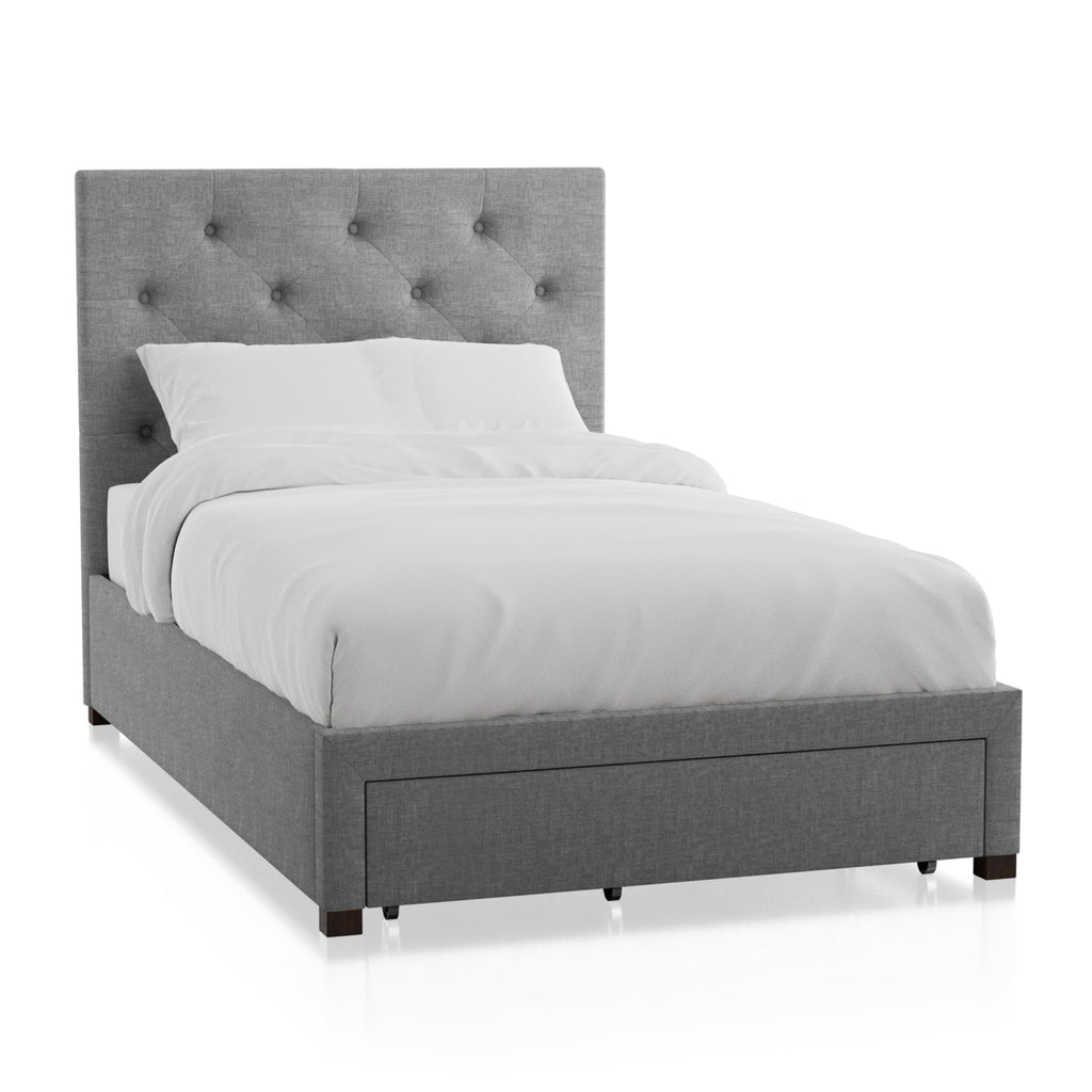Gray Upholstered Twin Platform Bed with Storage Drawer X3356