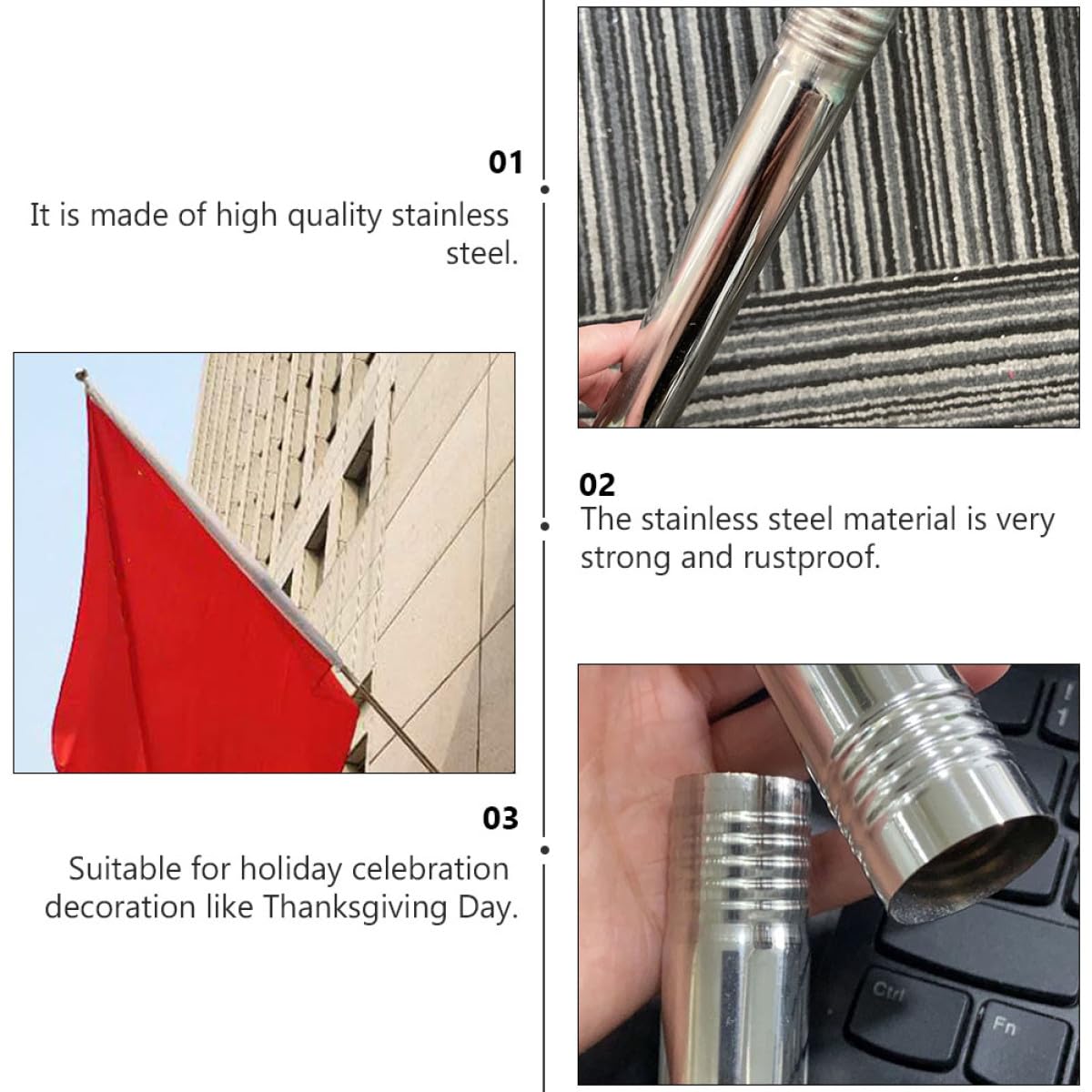 2pcs Stainless Steel Flag Pole Set 1.5m Rustproof X449339