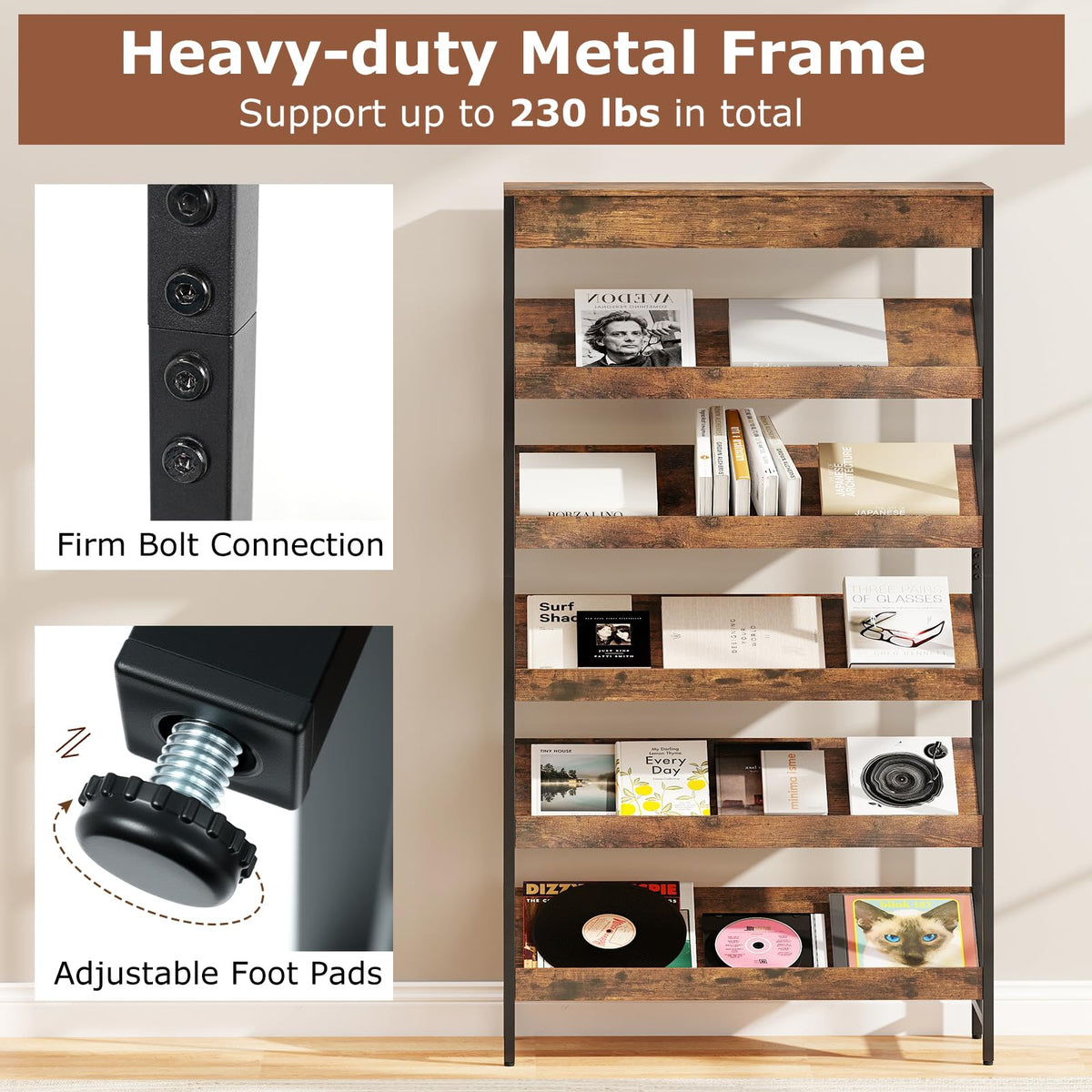 6-Tier Tall Freestanding Bookshelf with Angled Shelves X847