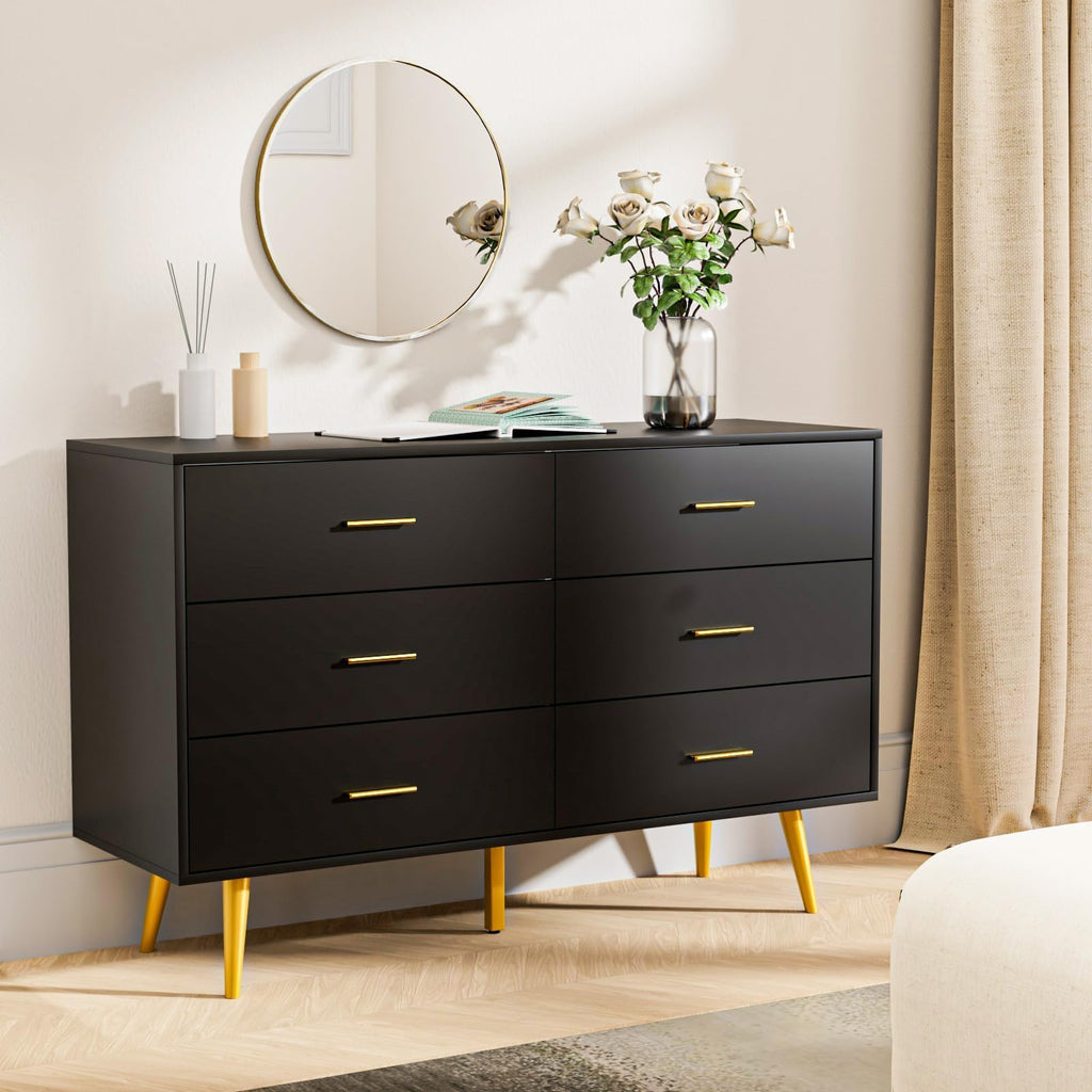 Black 6 Drawer Wood Dresser D89382