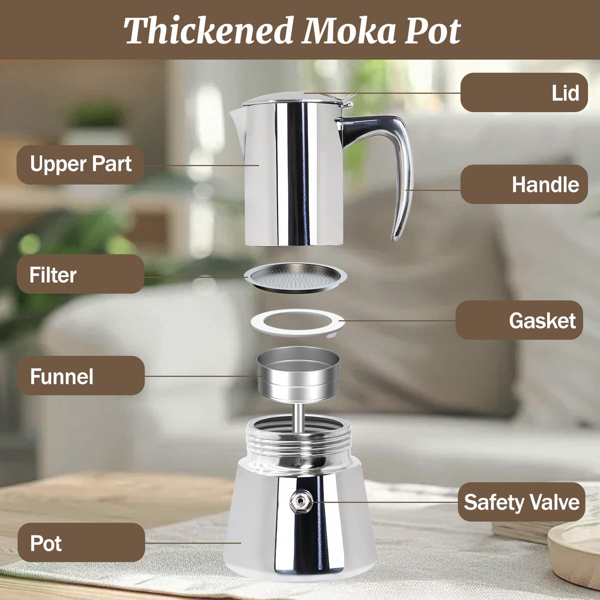 12 Cup 304 Stainless Steel Moka Pot E556