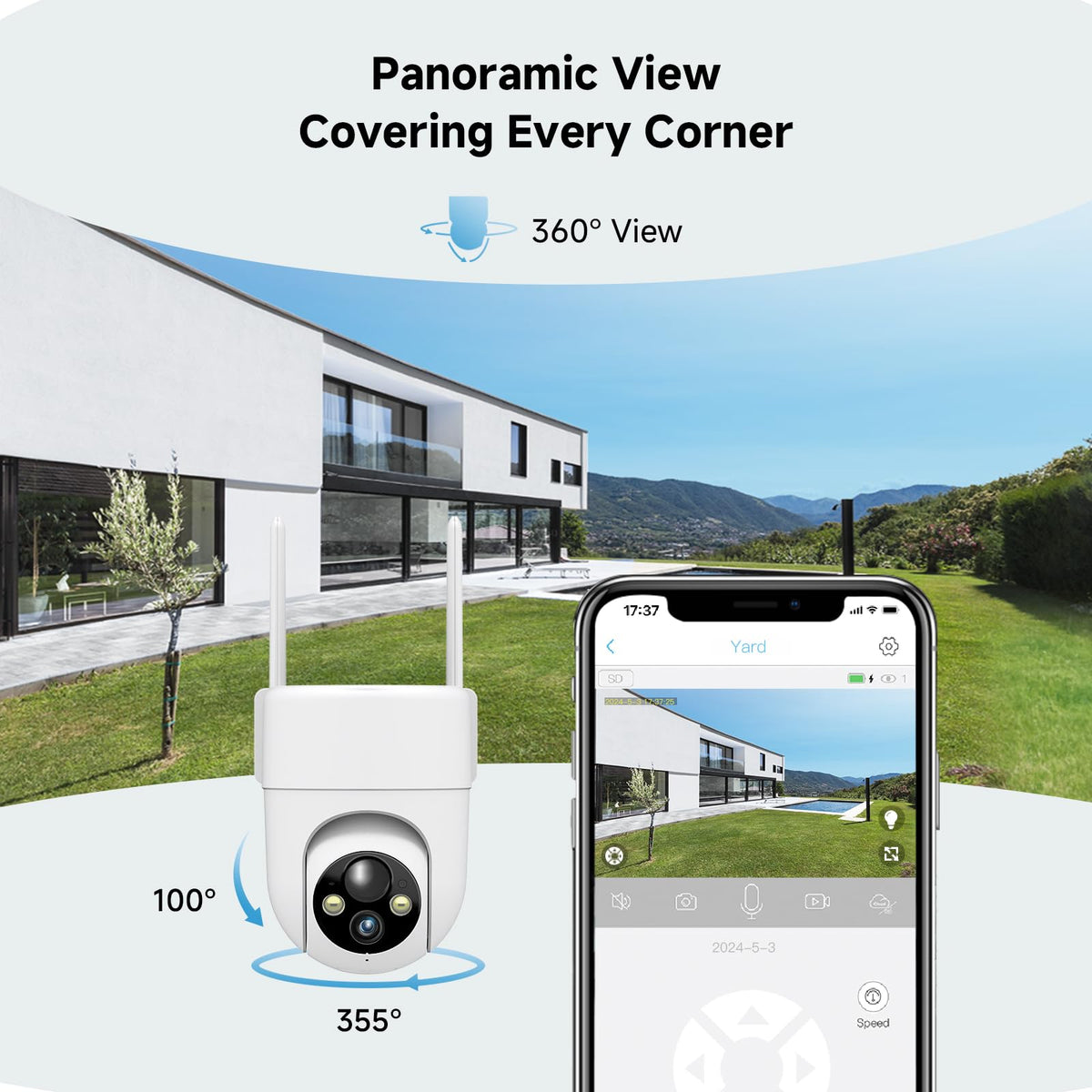 2K Solar Wireless Outdoor Security Cameras with 360° View, 4 Pack, White P5517