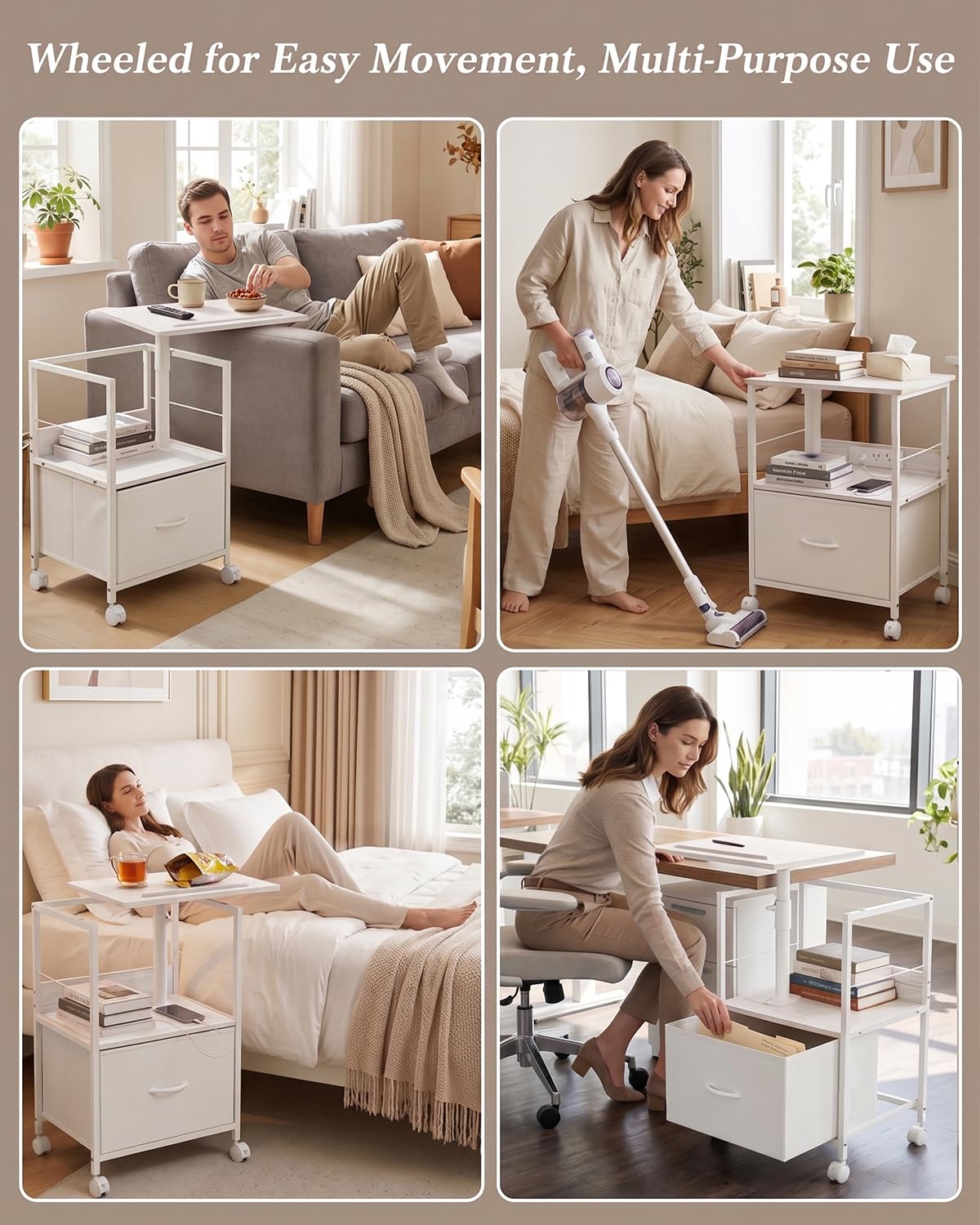 White Night Stand with Charging Station & Swivel Top Q909458