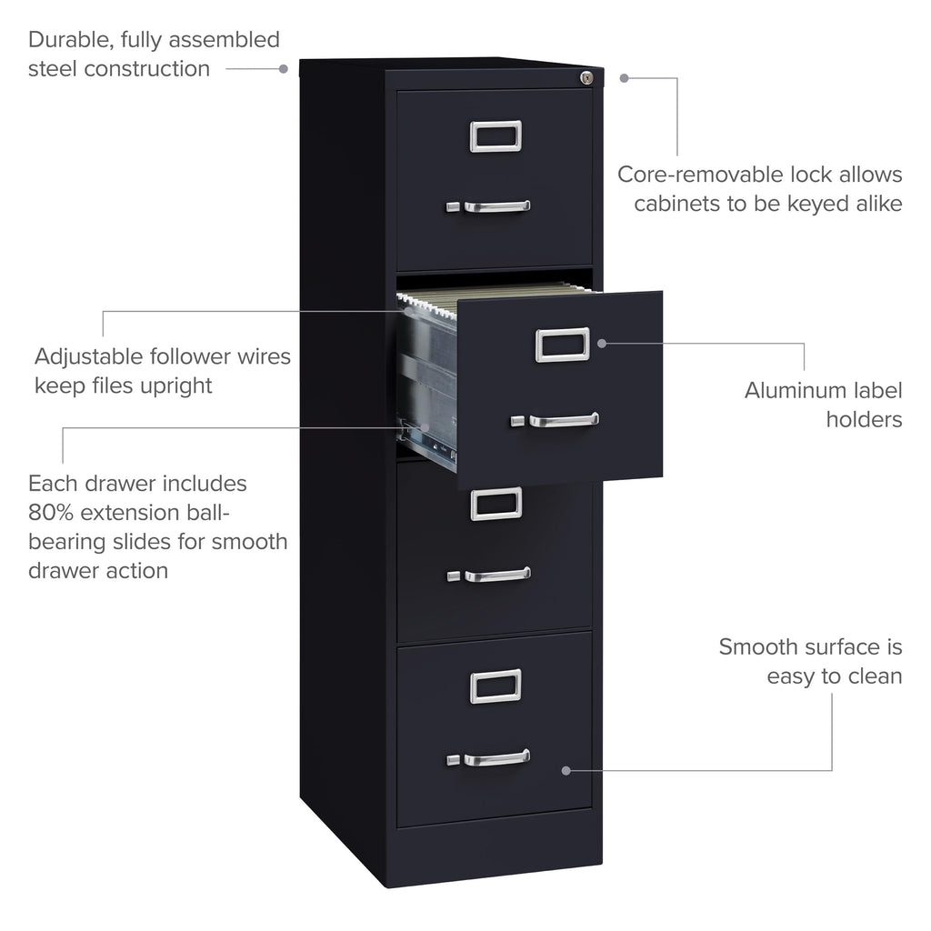 22" Deep 4 Drawer Letter Width Steel Vertical File Cabinet, Black V174572
