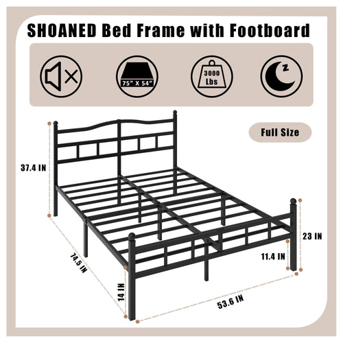 14 Inch Metal Bed Frame Full Size with Headboard Footboard F177