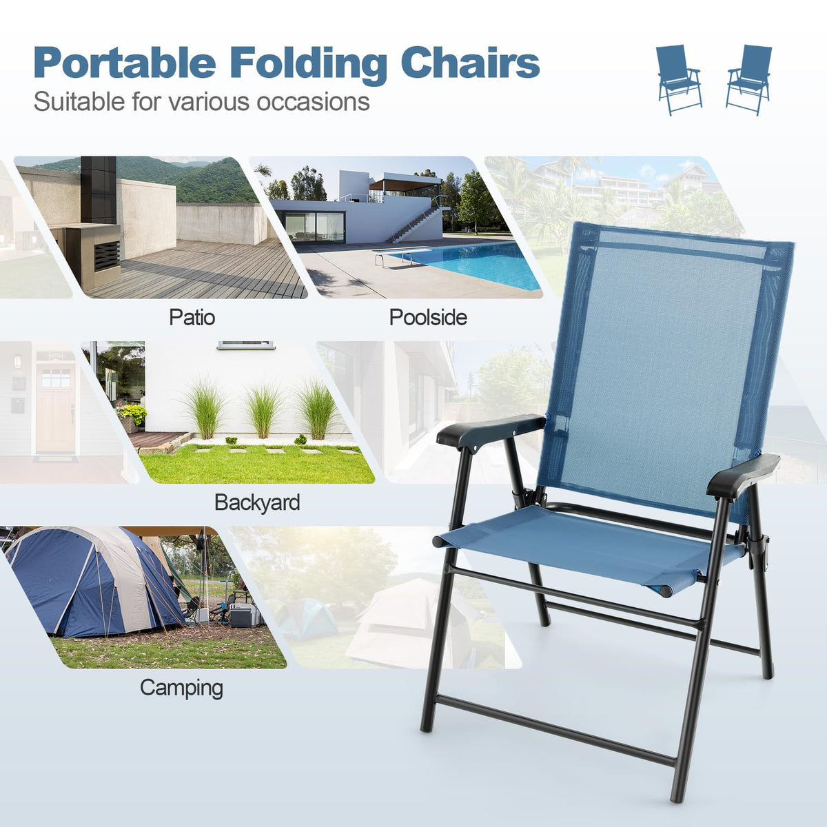 Blue Set of 2 Folding Sling Chairs R19420