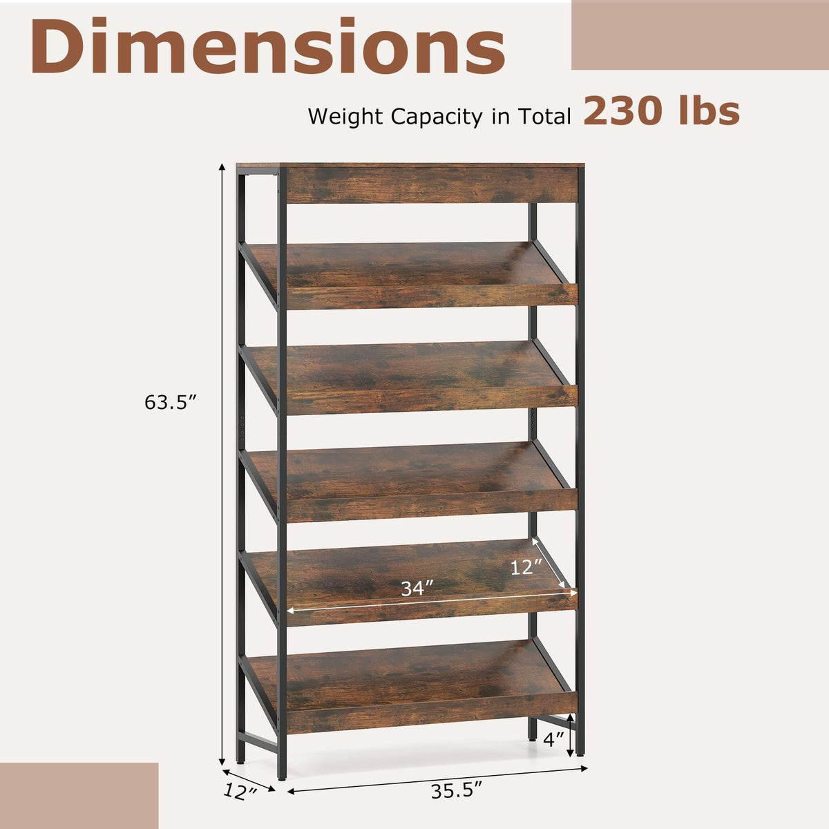 6-Tier Tall Freestanding Bookshelf with Angled Shelves X847