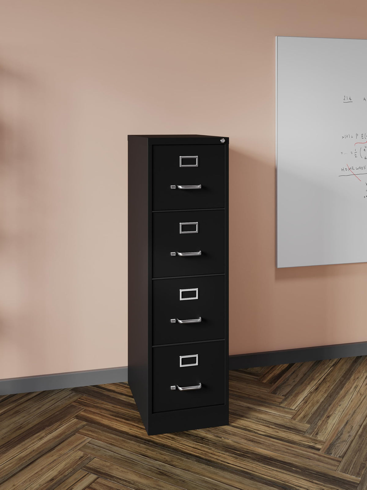 22" Deep 4 Drawer Letter Width Steel Vertical File Cabinet, Black V174572