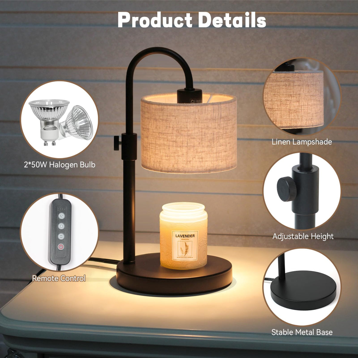Candle Warmer Lamp with Timer, Adjustable Height P53464