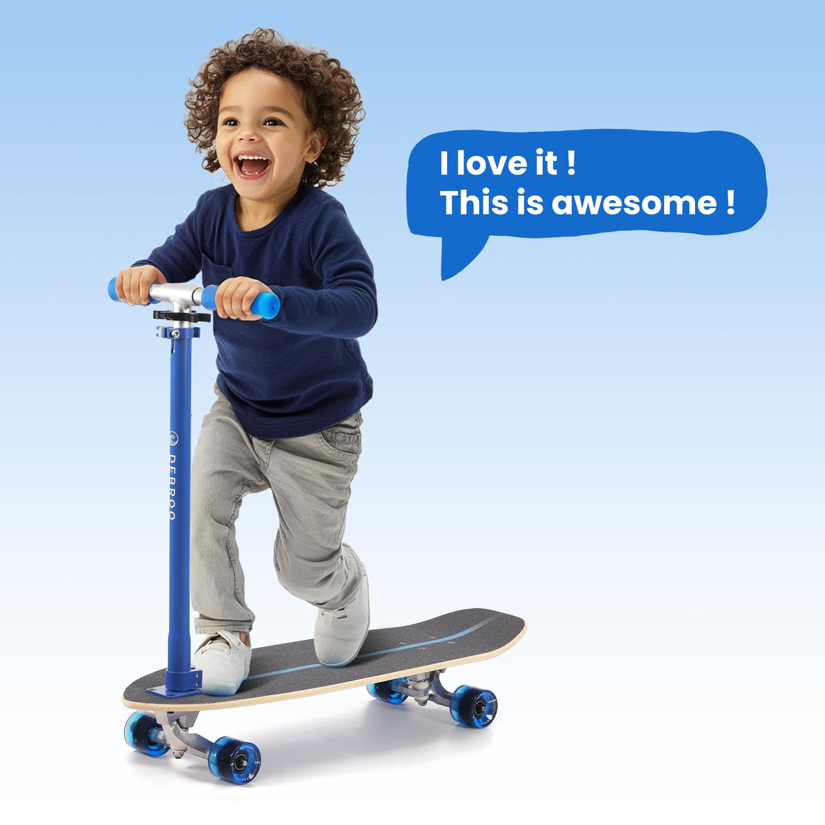 2-in-1 Kids Skateboard & Scooter with LED Light-Up Wheels, Adjustable Height, Blue F3236