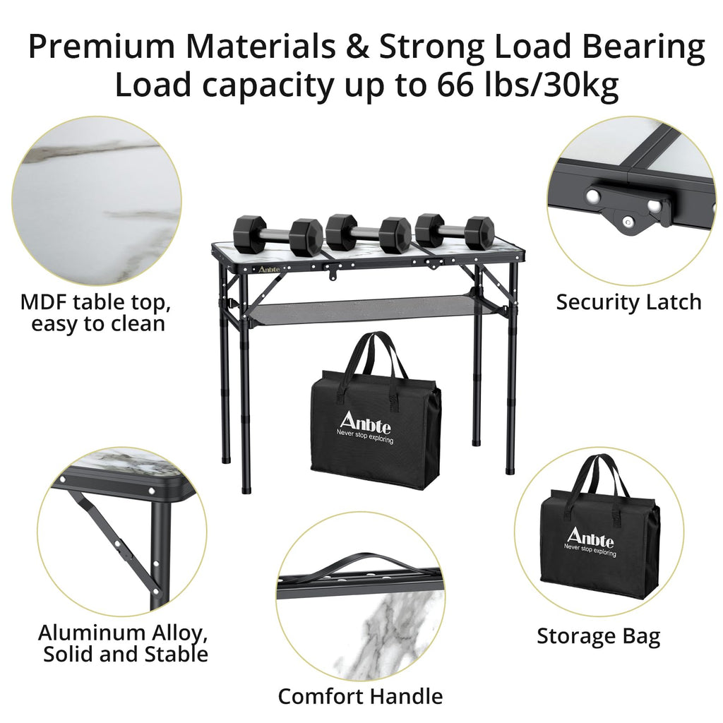 3ft Folding Camping Table, 3 Adjustable Height I18356