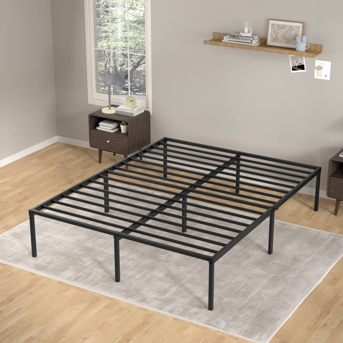 18 Inch Black Metal Full Size Platform Bed Frame with Storage T2781