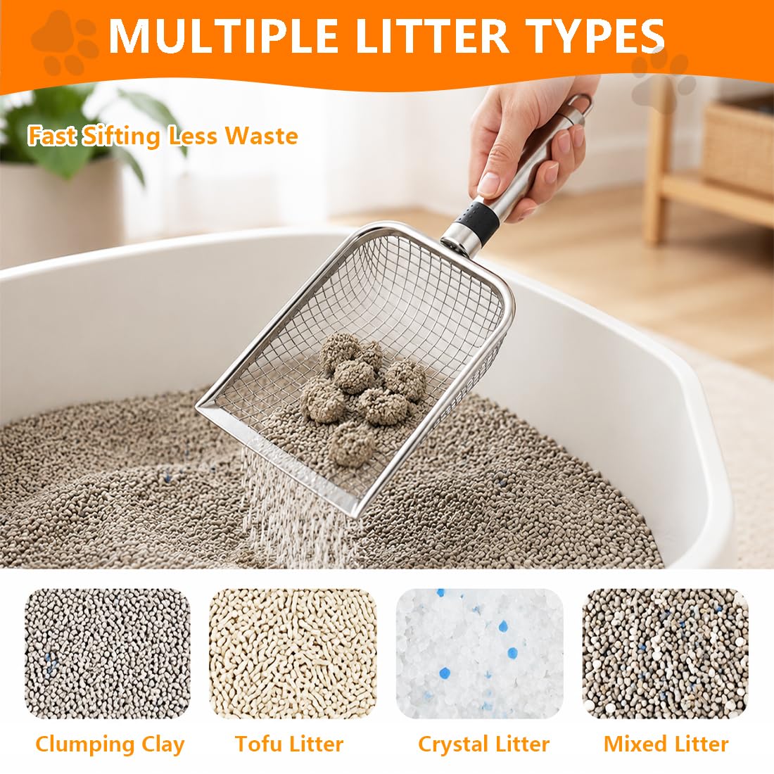 Cat Litter Scoop 2 Pack Stainless Steel Handle Mesh Sifter G86797