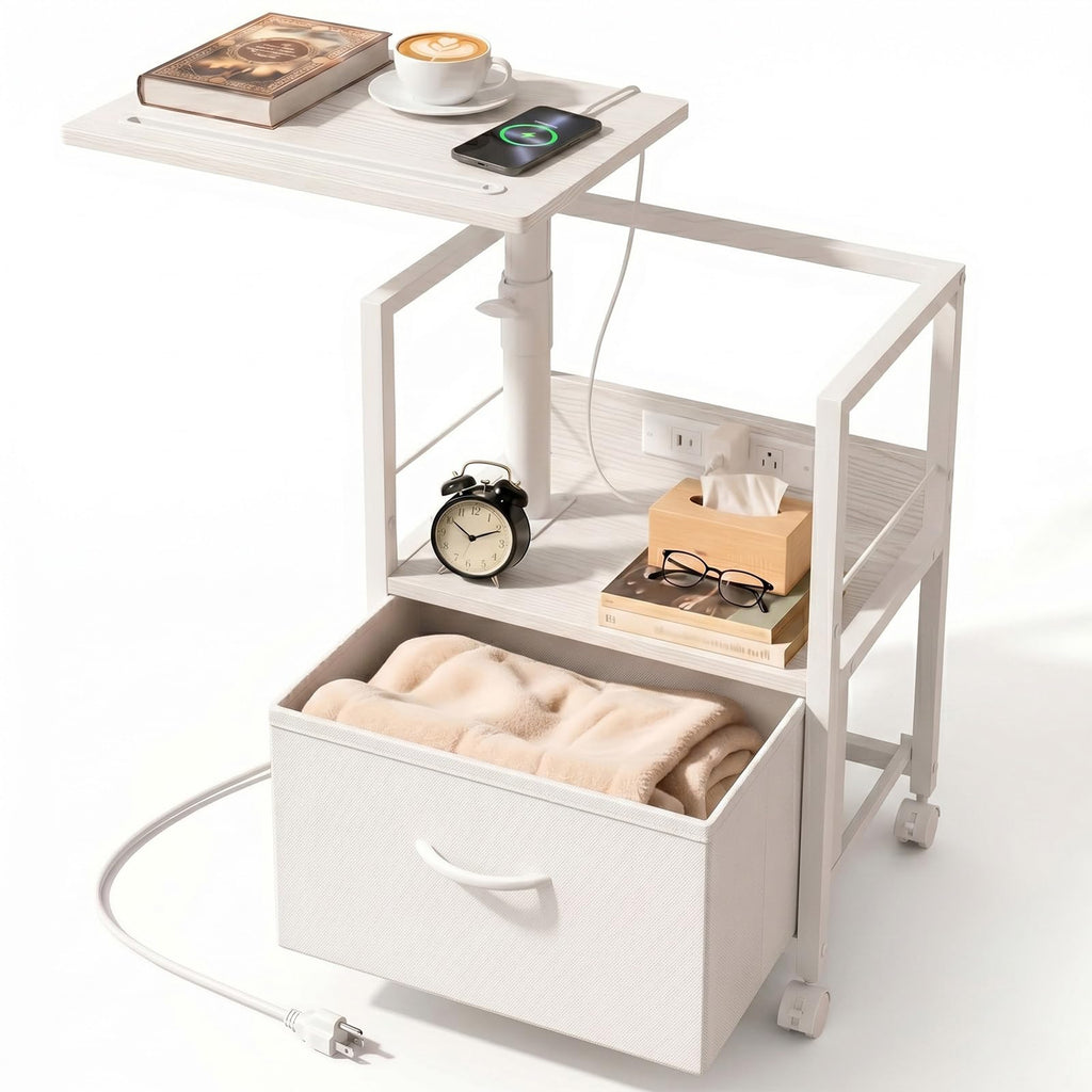 White Night Stand with Charging Station & Swivel Top Q909458